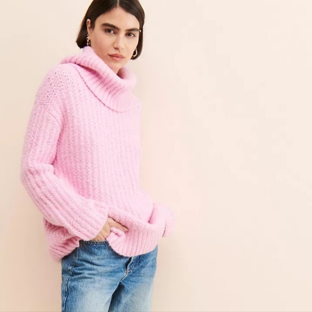 Maeve Anthropologie Cowl Neck Pink Textured Sweater SzM